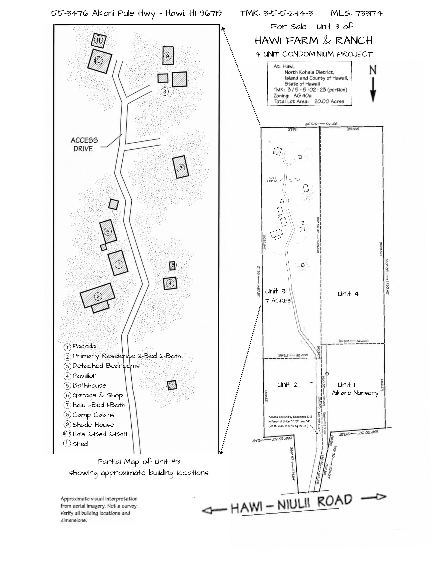 Arnie’s illustrated map showing Unit 3, the access drive, approximate buildings, and neighboring condominium units